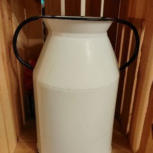 Distressed Rustic White Metal Milk Can